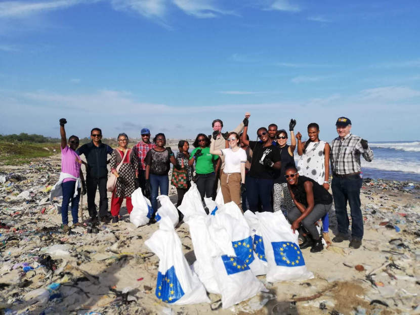 EU volunteers on a beach