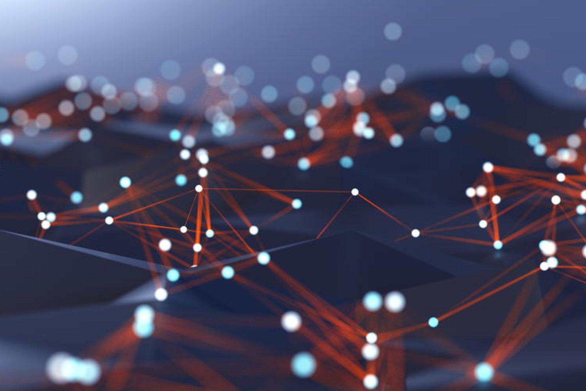 Abstract background of spheres and wire-frame landscape